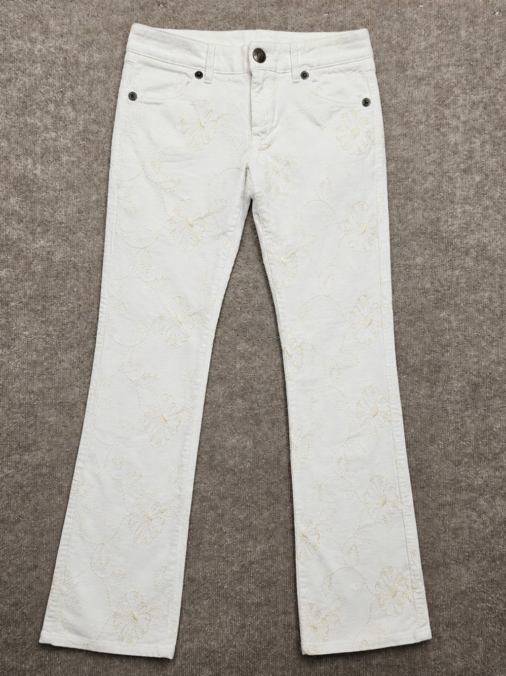 United Colors of Benetton IT 42 Ivory Floral Embroidered Corduroy Jeans Waist 30